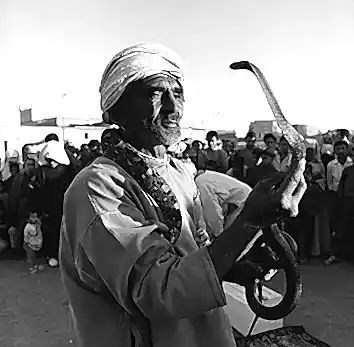 Rosine Mazin Charmeur de serpents, place Jamaa El-Fna, Marrakech 1970