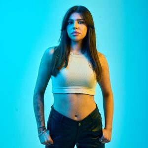 coloured gel female DJ portrait