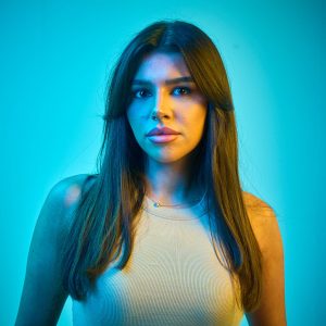 coloured gel female DJ portrait