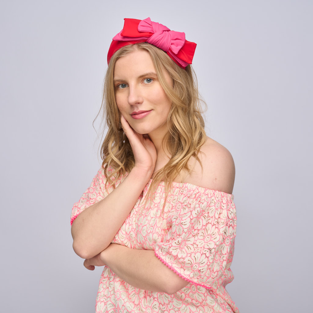 female model with designer headband