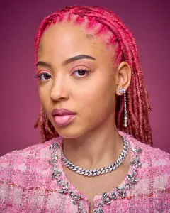 beauty portrait of mixed race model with pink dreads